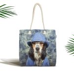 - Canta-5607 - Realhomes Gözlüklü Köpek Desenli Dijital Baskılı Kumaş Plaj Çantası Realhomes
