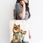 Sevimli Köpekler Dijital Baskılı Kumaş Plaj Çantası Realhomes