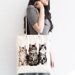 - Canta-5617-1 - Realhomes Sevimli Kediler Desenli Dijital Baskılı Kumaş Plaj Çantası Realhomes