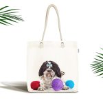 Renkli İp Toplarıyla Köpek Dijital Baskılı Kumaş Plaj Çantası Realhomes