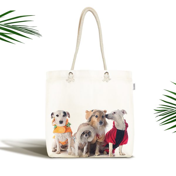 Renkli İp Toplarıyla Köpek Dijital Baskılı Kumaş Plaj Çantası Realhomes
