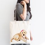 - Canta-5620-1 - Realhomes Sevimli Köpek Desenli Dijital Baskılı Kumaş Plaj Çantası Realhomes