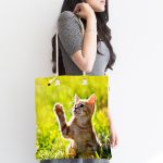 Sevimli Kedi Desenli Dijital Baskılı Kumaş Plaj Çantası Realhomes