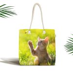 Sevimli Kedi Desenli Dijital Baskılı Kumaş Plaj Çantası Realhomes