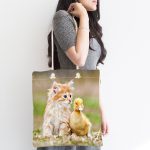 - Canta-5635-1 - Realhomes Sevimli Kedi ve Ördek Motifli Kumaş Plaj Çantası Realhomes