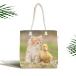 - Canta-5635 - Realhomes Sevimli Kedi ve Ördek Motifli Kumaş Plaj Çantası Realhomes