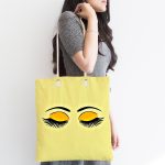 - Canta-565-1 - Realhomes Sarı Zeminde Kirpik Motifli Kumaş Plaj Çantası Realhomes