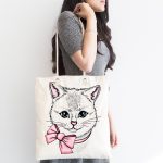 - Canta-5657-1 - Realhomes Sevimli Kedi Desenli Dijital Baskılı Kumaş Plaj Çantası Realhomes