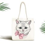 - Canta-5657 - Realhomes Sevimli Kedi Desenli Dijital Baskılı Kumaş Plaj Çantası Realhomes