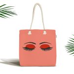 Yavru Ağzı Rengi Zeminde Kirpik Motifli Kumaş Plaj Çantası Realhomes