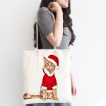 - Canta-5670-1 - Realhomes Yılbaşı Kıyafetli Kedi Desenli Dijital Baskılı Kumaş Plaj Çantası Realhomes