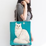 Mavi Zeminde Beyaz Kedi Desenli Kumaş Plaj Çantası Realhomes