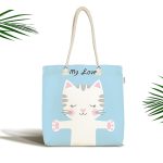 - Canta-5692 - Realhomes Realhomes Mavi Zeminde My Love Yazılı Sevimli Kedicik Desenli Kumaş Plaj Çantası Realhomes
