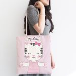 - Canta-5693-1 - Realhomes Realhomes Açık Mine Renkli My Love Yazılı Sevimli Kedicik Motifli Kumaş Plaj Çantası Realhomes