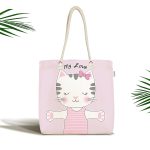 - Canta-5693 - Realhomes Realhomes Açık Mine Renkli My Love Yazılı Sevimli Kedicik Motifli Kumaş Plaj Çantası Realhomes