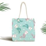 - Canta-5702 - Realhomes Deniz Kızı Kuyruklu Kedicikler Dijital Baskılı Kumaş Plaj Çantası Realhomes