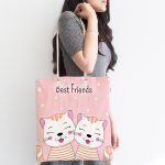 - Canta-5708-1 - Realhomes Realhomes Best Friends Kediler Özel Tasarımlı Kumaş Plaj Çantası Realhomes