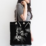 Siyah Beyaz Sevimli Kedi Dijital Baskılı Kumaş Plaj Çantası Realhomes