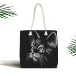 Siyah Beyaz Sevimli Kedi Dijital Baskılı Kumaş Plaj Çantası Realhomes