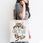 - Canta-5712-1 - Realhomes Sevimli Kedi Desenli Dijital Baskılı Kumaş Plaj Çantası Realhomes