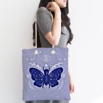 - Canta-5747-1 - Realhomes Karolina Mavisi Zeminli Sonsuz Kelebek Desenli Modern Kumaş Plaj Çantası Realhomes