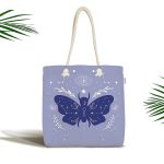 - Canta-5747 - Realhomes Karolina Mavisi Zeminli Sonsuz Kelebek Desenli Modern Kumaş Plaj Çantası Realhomes