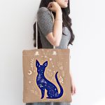 - Canta-5748-1 - Realhomes Haki Zeminli Mavi Kedi Desenli Özel Tasarım Kumaş Plaj Çantası Realhomes