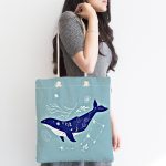 Buz Mavisi Zeminli Balina Desenli Modern Kumaş Plaj Çantası Realhomes