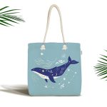 Buz Mavisi Zeminli Balina Desenli Modern Kumaş Plaj Çantası Realhomes