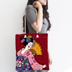 Yelpazeli Japon Kadın Motifli Kumaş Plaj Çantası Realhomes