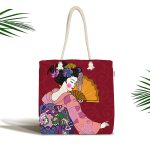 Yelpazeli Japon Kadın Motifli Kumaş Plaj Çantası Realhomes