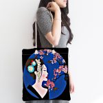 - Canta-5794siyah-1 - Realhomes Çiçek Motifli Japon Kız Desenli Kumaş Plaj Çantası Realhomes