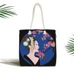 - Canta-5794siyah - Realhomes Çiçek Motifli Japon Kız Desenli Kumaş Plaj Çantası Realhomes