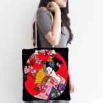 - Canta-5797siyah-1 - Realhomes Çiçek Desenli Yelpazeli Japon Kız Motifli Modern Kumaş Plaj Çantası Realhomes