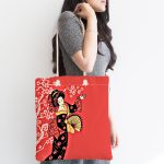 Prenses Pembe Zeminli Yelpazeli Kadın Desenli Kumaş Plaj Çantası Realhomes