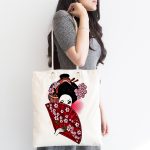 - Canta-5814-1 - Realhomes Kırmızı Yelpazeli Şaman Japon Kadın Dijital Baskılı Kumaş Plaj Çantası Realhomes