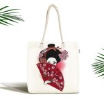 - Canta-5814 - Realhomes Kırmızı Yelpazeli Şaman Japon Kadın Dijital Baskılı Kumaş Plaj Çantası Realhomes