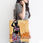 Etnik Desen Zeminli Siyahi Kadın Motifli Kumaş Plaj Çantası Realhomes