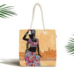 Etnik Desen Zeminli Siyahi Kadın Motifli Kumaş Plaj Çantası Realhomes