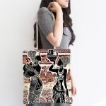 - Canta-5818-1 - Realhomes Etnik Desen Zeminli Afrika Kadın Motifli Kumaş Plaj Çantası Realhomes