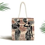 - Canta-5818 - Realhomes Etnik Desen Zeminli Afrika Kadın Motifli Kumaş Plaj Çantası Realhomes