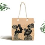 - Canta-5820 - Realhomes Etnik Desen Zeminli Bebekli Afrika Kadın Motifli Modern Kumaş Plaj Çantası Realhomes