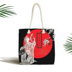 Beyaz Dal Desenli Çift Yelpazeli Japan Kadın Kumaş Plaj Çantası Realhomes