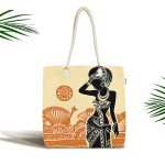 - Canta-5830 - Realhomes Etnik Desen Zeminli Afrika Kadın Motifli Kumaş Plaj Çantası Realhomes