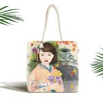 - Canta-5834 - Realhomes Japon Kültürü Zeminli Gül Tutan Japon Kadın Modern Kumaş Plaj Çantası Realhomes