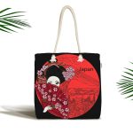 Kırmızı Yelpazeli Şaman Japan Kadın Dijital Baskılı Kumaş Plaj Çantası Realhomes