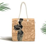 - Canta-5839 - Realhomes Etnik Desen Zeminli Afrika Kadın Motifli Kumaş Plaj Çantası Realhomes