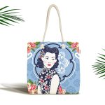 Çiçek Detaylı Modern Kadın Motifli Kumaş Plaj Çantası Realhomes