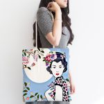 - Canta-5848-1 - Realhomes Çiçek Detaylı Modern Kadın Motifli Kumaş Plaj Çantası Realhomes