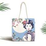 - Canta-5848 - Realhomes Çiçek Detaylı Modern Kadın Motifli Kumaş Plaj Çantası Realhomes